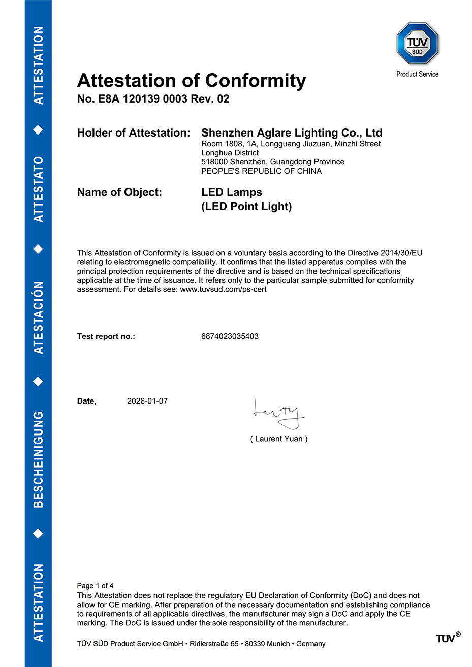 和记官网照明发光字装饰led灯胆通过TUV CE(EMC)认证